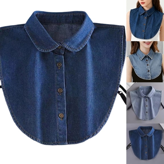 Washed Denim Fake Collar Women's Detachable Decorative Dickey Half Shirt Layering Essential for Casual Office Looks , #03 C Free Size