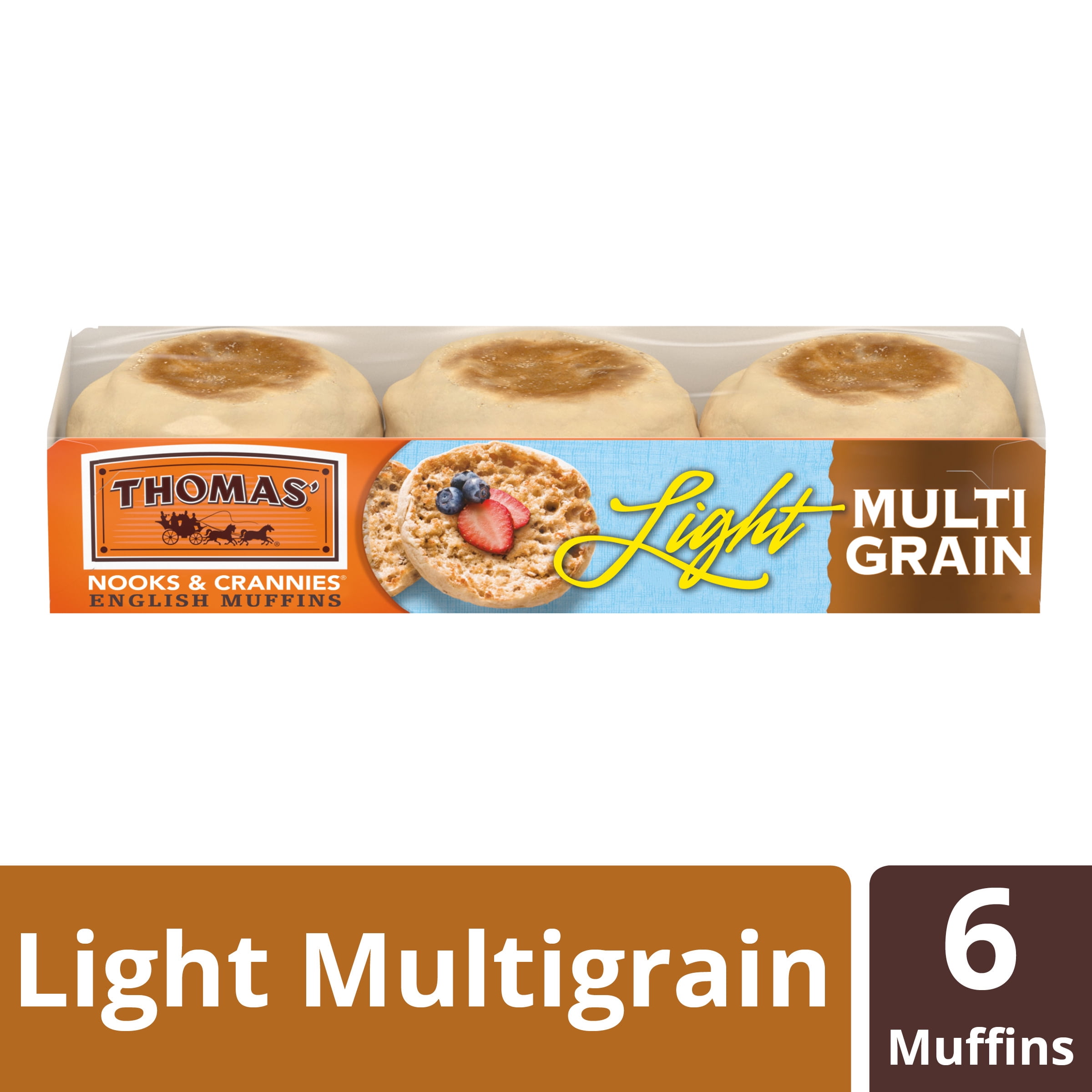 Thomas' Light MultiGrain English Muffins, 100 Calories & 8g Fiber, 6