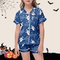 thumbnail image 2 of Shadoumai Teens Silk Halloween Pajamas Size 10-12 Button Up Ghost Print Short Sleeved Button Top Soft Sleepwear Set 2 Piece Sets Pajamas for Teens, 2 of 5