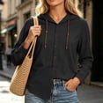 thumbnail image 2 of Lmueinov Long Sleeve Shirts for Women 100% Cotton Button Down Drawstring Hooded Shirts Solid Casual Lightweight Going Out Tops for Summer Fall Travel, 2 of 6