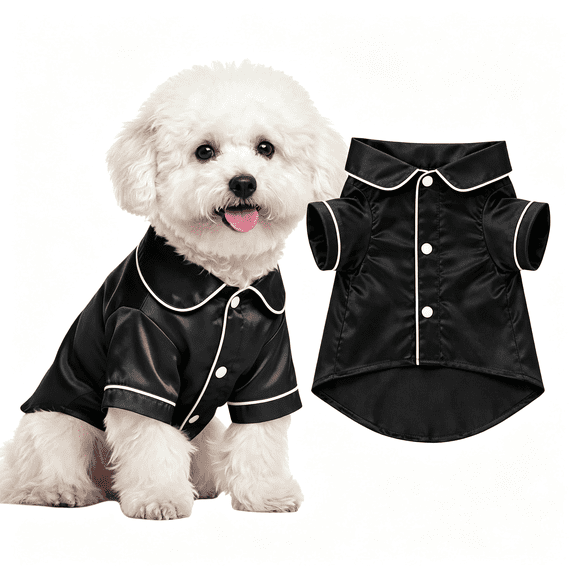GASTROPOD Dog Silk Pajamas Shirts Puppy Satin Pjs Pet Sleepwear Soft Faux Silk Lapel Two-Legged for Small Dogs Bridal Party(S,Black),Adorable Puppy Pjs