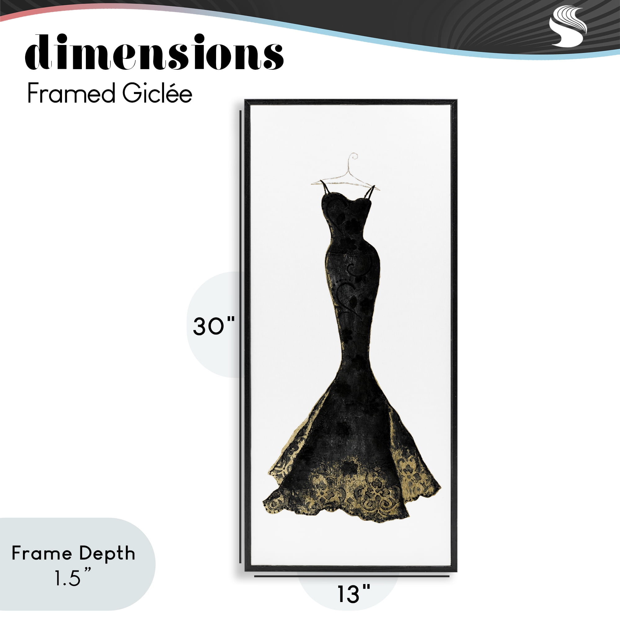 Stupell Industries Gilded Black Evening Gown Black Framed Giclee Art, design by Janet Tava