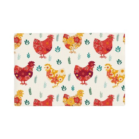 

Placemats Set of 4 Colorful Flower Chickens Heat Resistant Non - Slip Place mats Waterproof table mat for Kitchen Dining-4片装