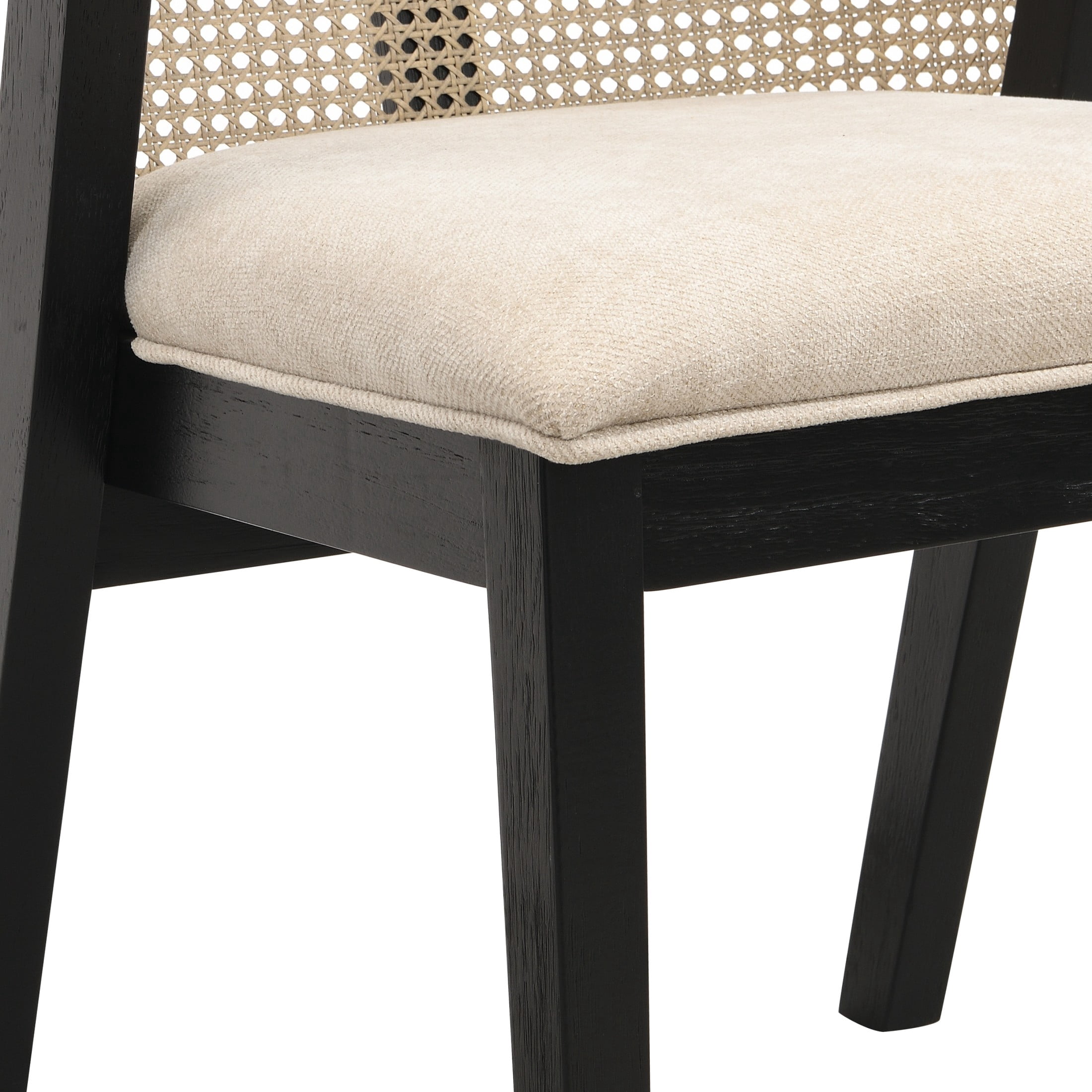 Christopher Knight Home Wood Dining Chairs with Cane Rattan Backrest, Black+Beige, Set of 2