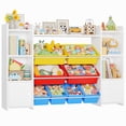 thumbnail image 2 of Homfa Kids Toy Storage Organizer Shelf with 8 Cube Storage Bins, White Kids Bookcase, Wood Toy Boxes for Playroom, White/ Primary, 2 of 7