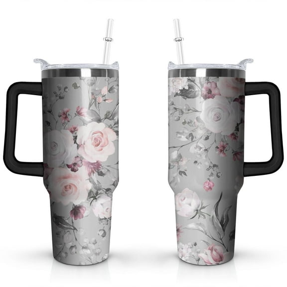 Boho Rose 40oz Stainless Steel Vacuum Insulated Tumbler with Lid and Straw for Water Iced Tea Coffee Smoothie and More