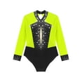 thumbnail image 5 of YiZYiF Girls Long Sleeve Gymnastics Leotard Color Block Glittery Bodysuit for Dance Figure Skating Fluorescent Yellow 14, 5 of 7