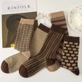 thumbnail image 3 of 5 Pairs Vintage Cotton Womens Cute Crew Socks - Fall Aesthetic Long Preppy Ankle Socks, 3 of 8