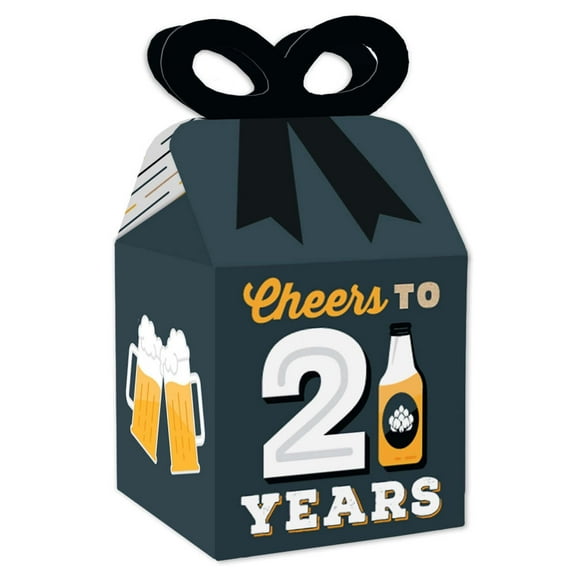 Big Dot of Happiness Cheers and Beers to 21 Years - Square Favor Gift Boxes - 21st Birthday Party Bow Boxes - Set of 12