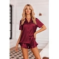 thumbnail image 2 of Ekouaer Womens Satin Pajamas Set Button Down 2 Piece Silk Pjs Shorts Set Ruffle Lingerie Notch Collar Sleepwear S-XXL, 2 of 6