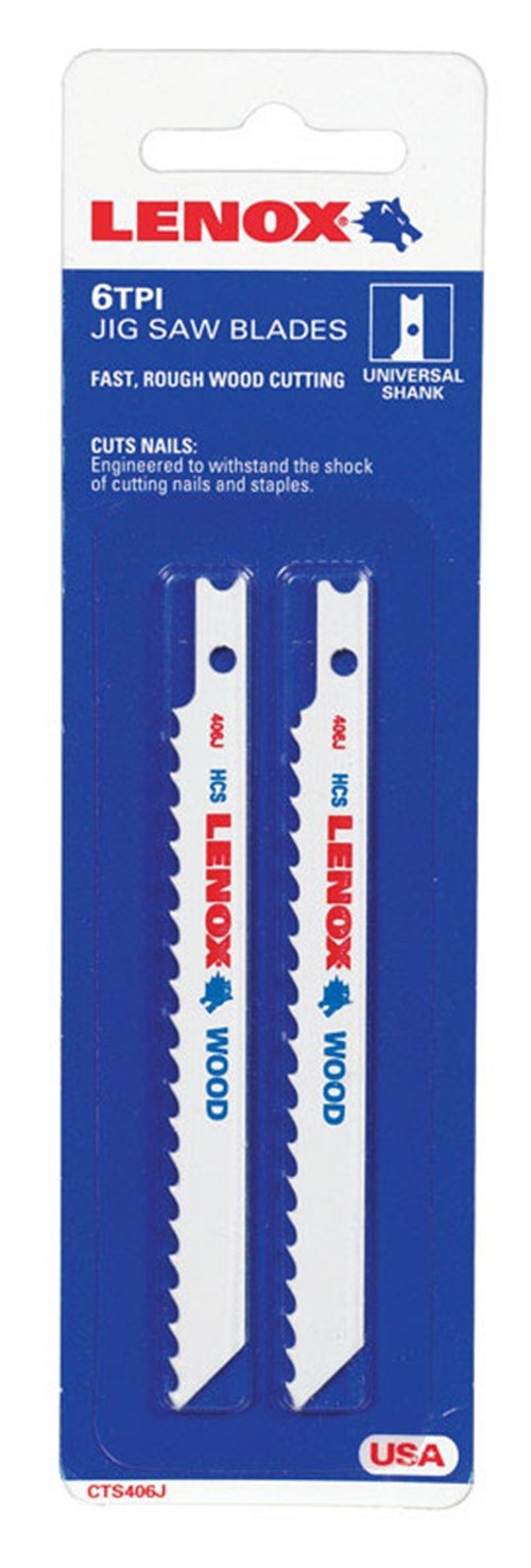 Lenox 4 in. High Carbon Steel UShank Jig Saw Blade 6 TPI 2 pk