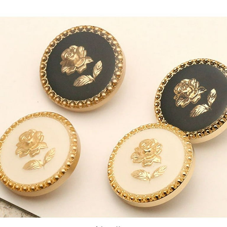 6pcs Rose Gold Metal White Black Flower Buttons for Needlework