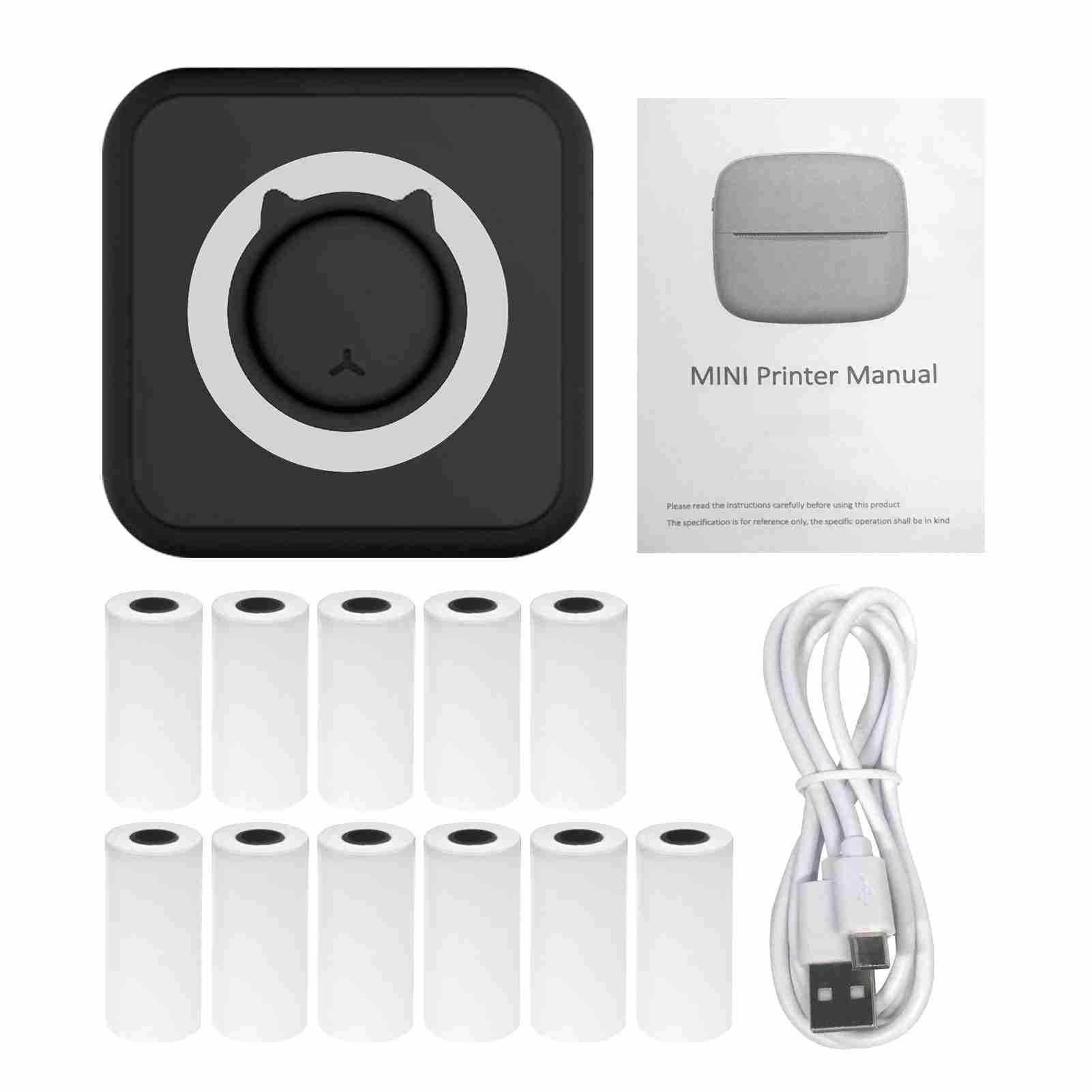 Photo Printer Multifunction Portable Printer Wireless  Mini Printer Support BT Connection For Smartphone With 6 Thermal Paper Rolls+5 Self-adhesive Paper Rolls+3