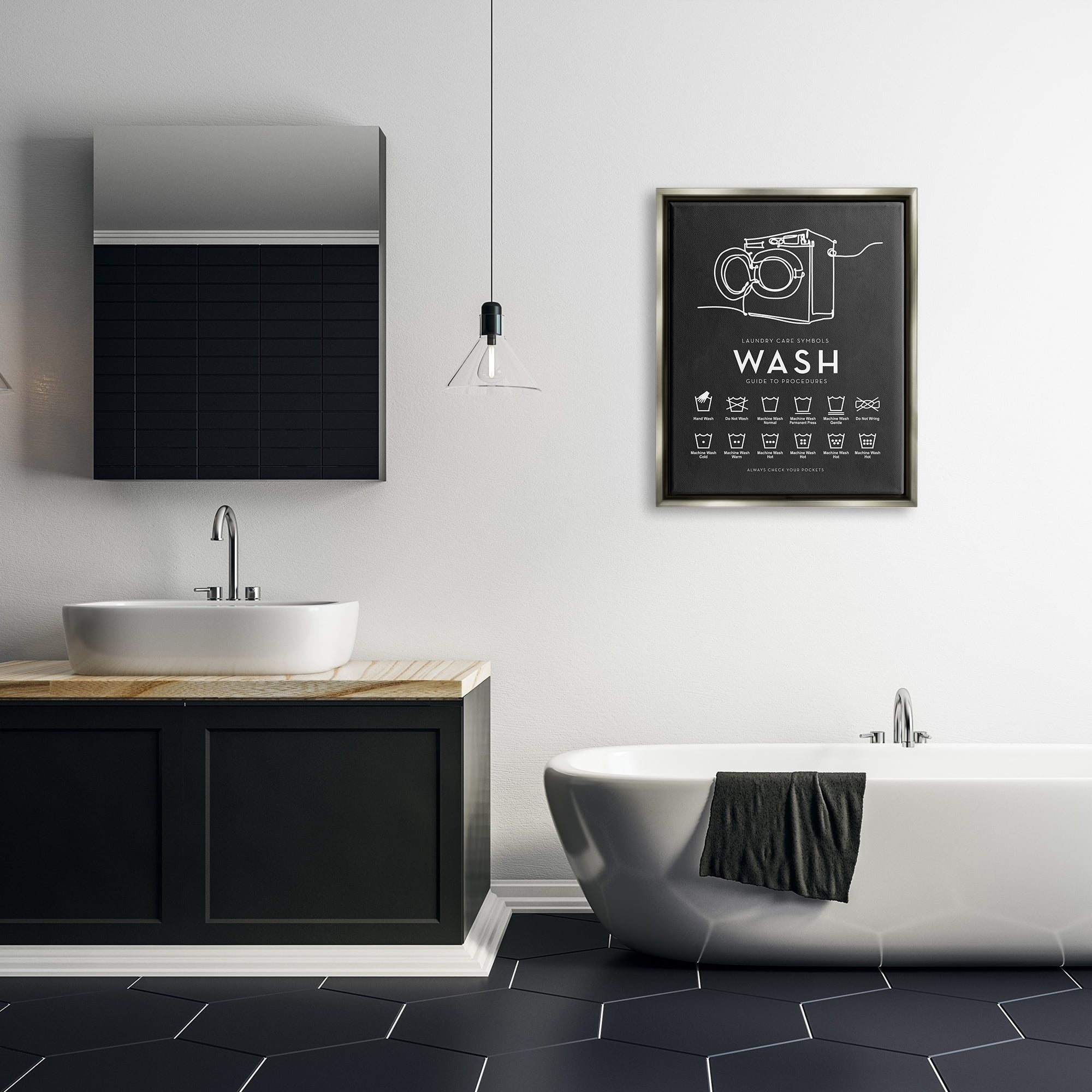 Stupell Industries Laundry Care Symbols Diagram Washing Machine Chart Graphic Art Luster Gray Floating Framed Canvas Print Wall Art, Design by Lettered and Lined