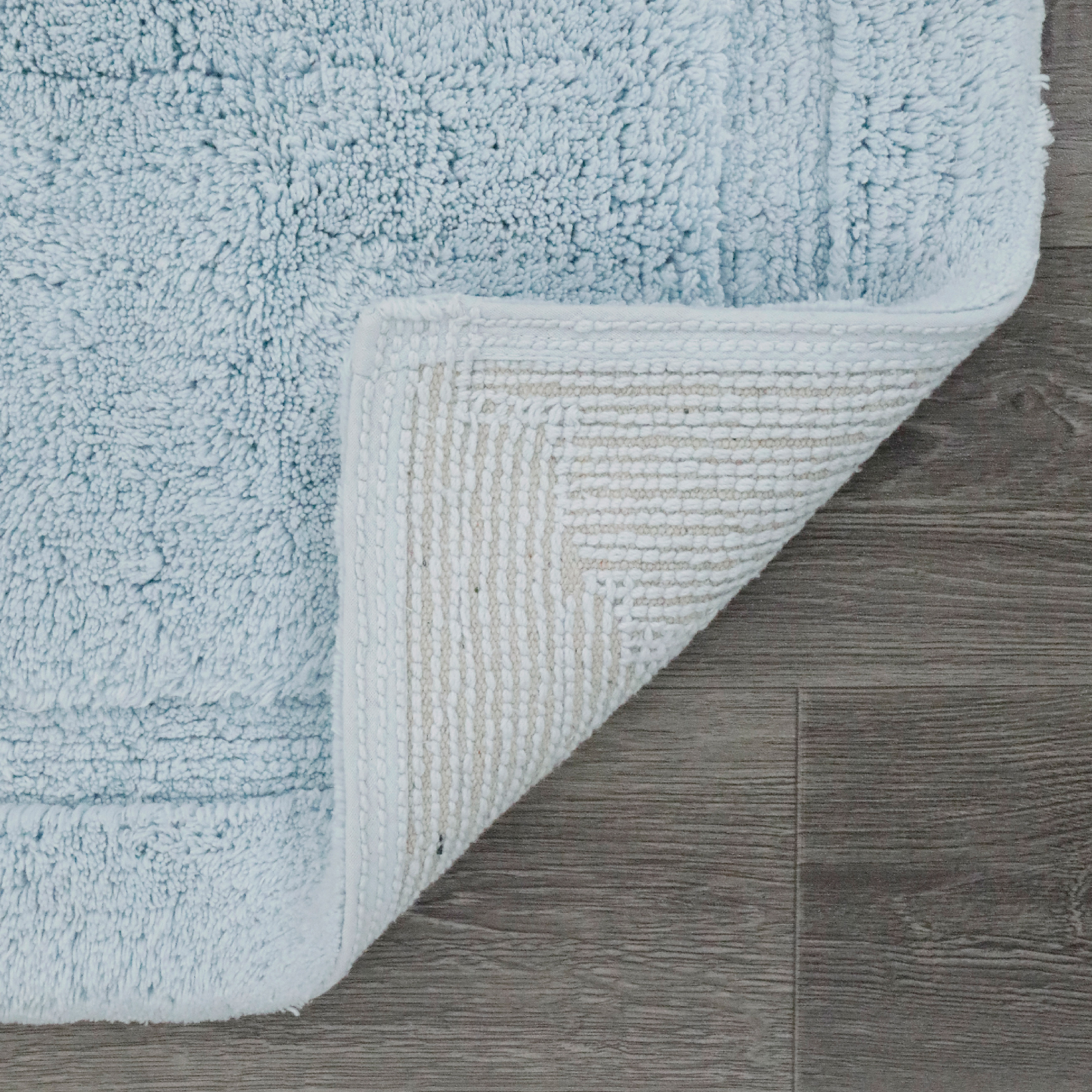 Jean Pierre New York Lydia Border 100% Cotton Bath Mat - Non-Slip Bath Rug - Light Blue - 20"x30"