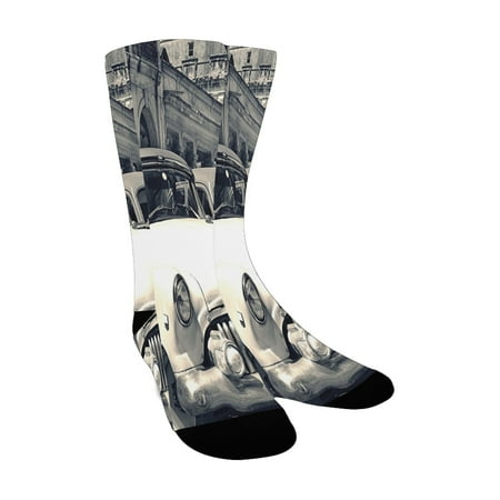 

Old Car Decorations Panoramic View Of Shabby Old Havana Street With Vintage Classic American Cars Gr Custom Socks for Women