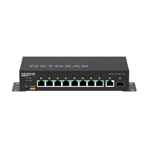 NETGEAR AV Line M4250-9G1F-PoE  - Switch - L3 - managed - 8 x 10/100/1000 (8 PoE )   1 x 10/100/1000   1 x Gigabit SFP - side to side airflow - rack-mountable - PoE  (110 W)