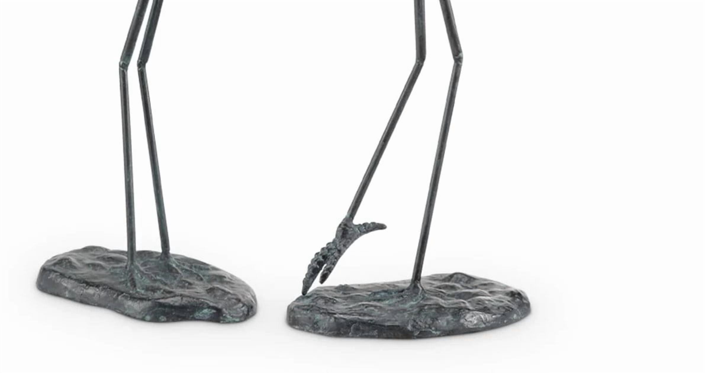 Exalted Crane Pair Antique Verdigris Green Metal Garden Sculpture