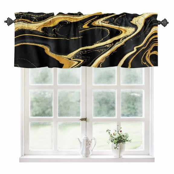 Black Gold Marble Kitchen Valances for Windows 54x18 Inch Kitchen Curtains Valances Rod Pocket Modern Geometric Textured Bathroom Window Valances for Window Treatment Decor