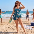 thumbnail image 3 of Agnes Orinda Women's Plus Size 1 Piece Swimdress Floral Push Up Beach Bathing Suit with Built-In Shorts 4X Green, 3 of 8