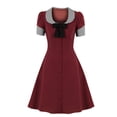 thumbnail image 1 of Vestes de Robe pour Femmes Mode Décontractée Tempérament Féminin Élégant Couture Contraste Col Carré Manches Courtes Robe à Boutons Robe Manches Courtes Robe d'Été Décontractée, 1 of 3