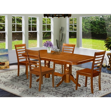 Kitchen Dining Room Set Table with Chairs - Saddle Brown - Extendable Leaf