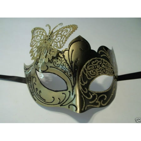 Butterfly Black Gold Laser Cut  Mardi Gras Masquerade Mask Adult