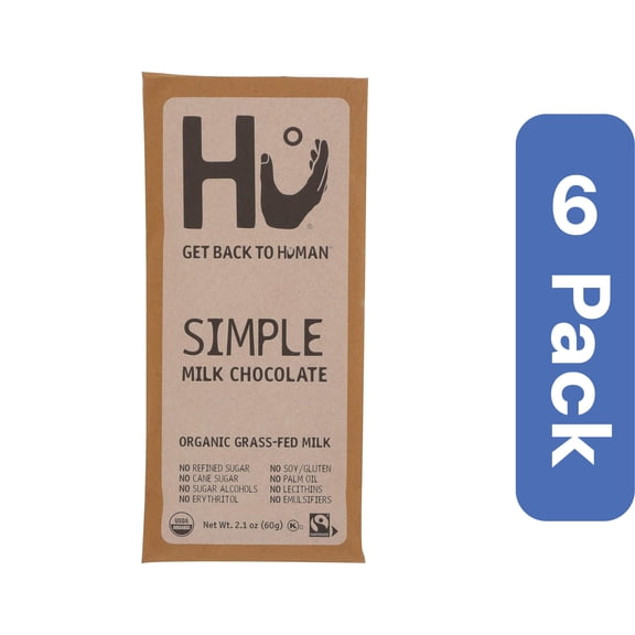 Simple Milk Chocolate Bar, Organic Grass-Fed Milk, Fair Trade, Kosher, USDA Certified Organic, Gluten Free, 2.1 Ounce (Pack of 6)