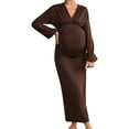 thumbnail image 7 of Stamzod Maternity Dress for Photoshoot V Neck Long Sleeve Bodycon Cocktail Dress Pregnancy Wedding Guest Dresses for Women Coffee B L, 7 of 7