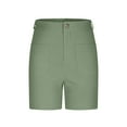 thumbnail image 4 of Ecqkame Shorts for Women Summer Dressy Casual High Waisted Work Shorts Elastic Waist Solid Color Button Shorts with Pockets 01-Green 01-01-Green, 4 of 9