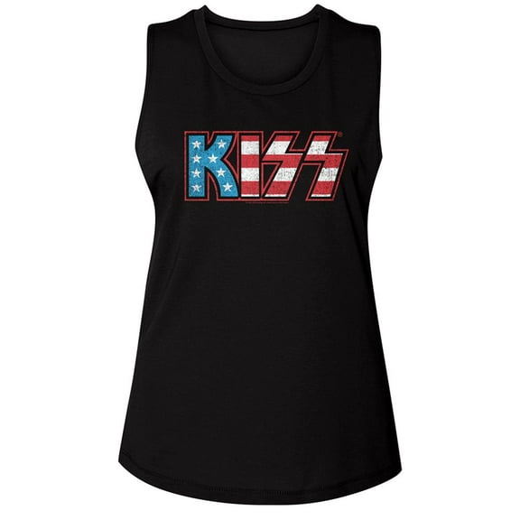 Kiss Flag Kiss Black Women's Muscle Tank Top