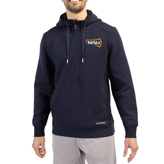 Men's-Cutter & Buck Navy Northern Arizona Lumberjacks Roam Eco Recycled Half-Zip Pullover Hoodie