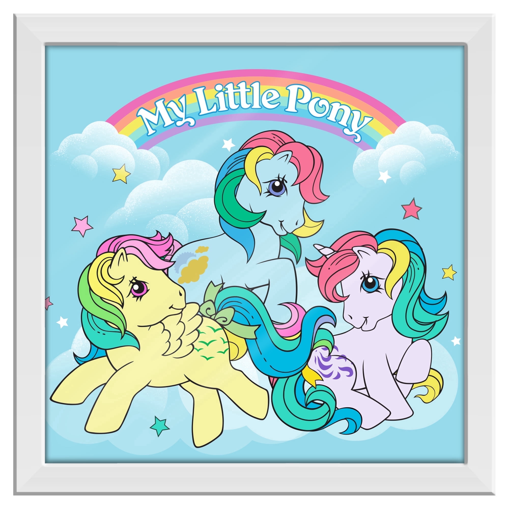 (2 pack) Silver Buffalo My Little Pony Retro Trio Clouds Logo Gel Coat 6" x 6" Framed MDF Modern Wall Art