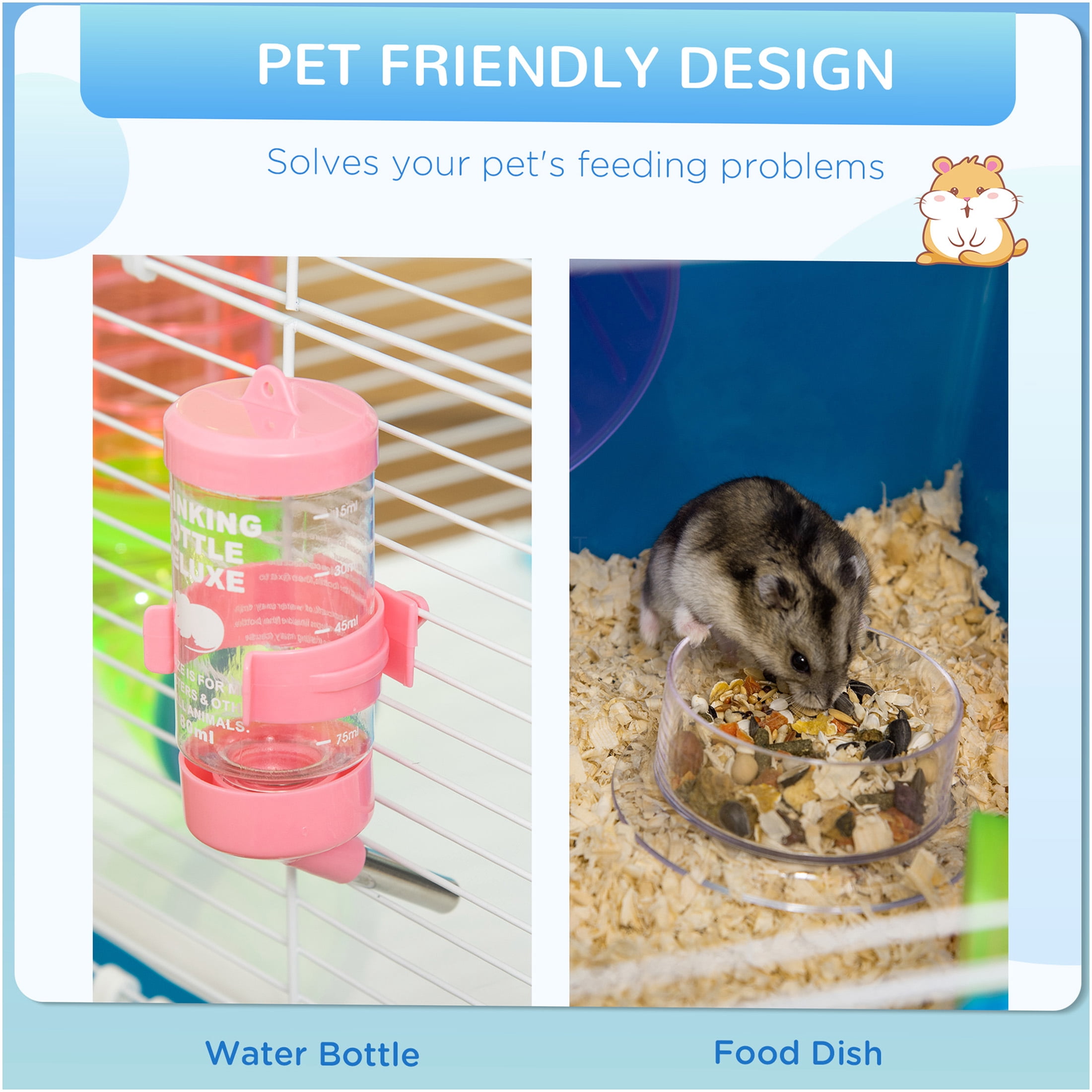 JERFIT 5-Tier Large Hamster Cage with Tubes, Exercise Wheel, Water Bottle & Food Dish, Multi-Level Habitat with Carry Handles, Ventilated Steel Frame, Blue Rat House