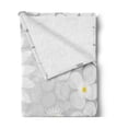thumbnail image 2 of Grey and Yellow Soft Flannel Fleece Throw Blanket, Hawaiian Island Flowers on Abstract Animal Print Theme Backdrop, Cozy Plush for Indoor and Outdoor Use, 70" x 90", White and Pale Grey, by Ambesonne, 2 of 5