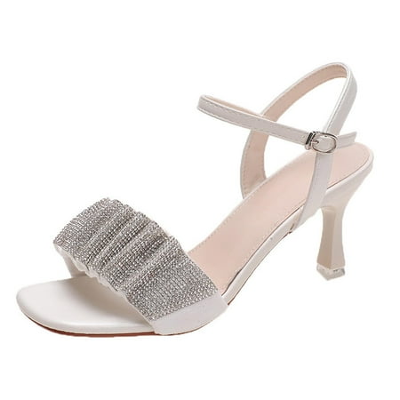 

Summer Saving Clearance! Kukoosong Heels for Women Summer Shoes Fashion Slippers Sandals High Heels Sandals Outwear Womens Sandals White 35