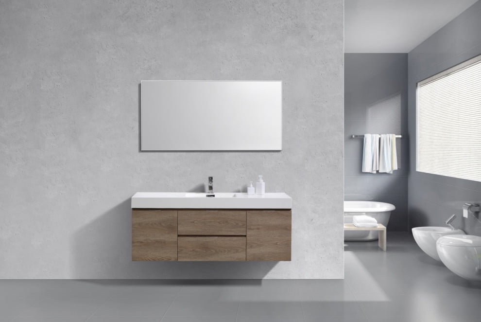 Bliss 60 Single Sink Ernut Wall, Elegant Modern Bathroom Vanity