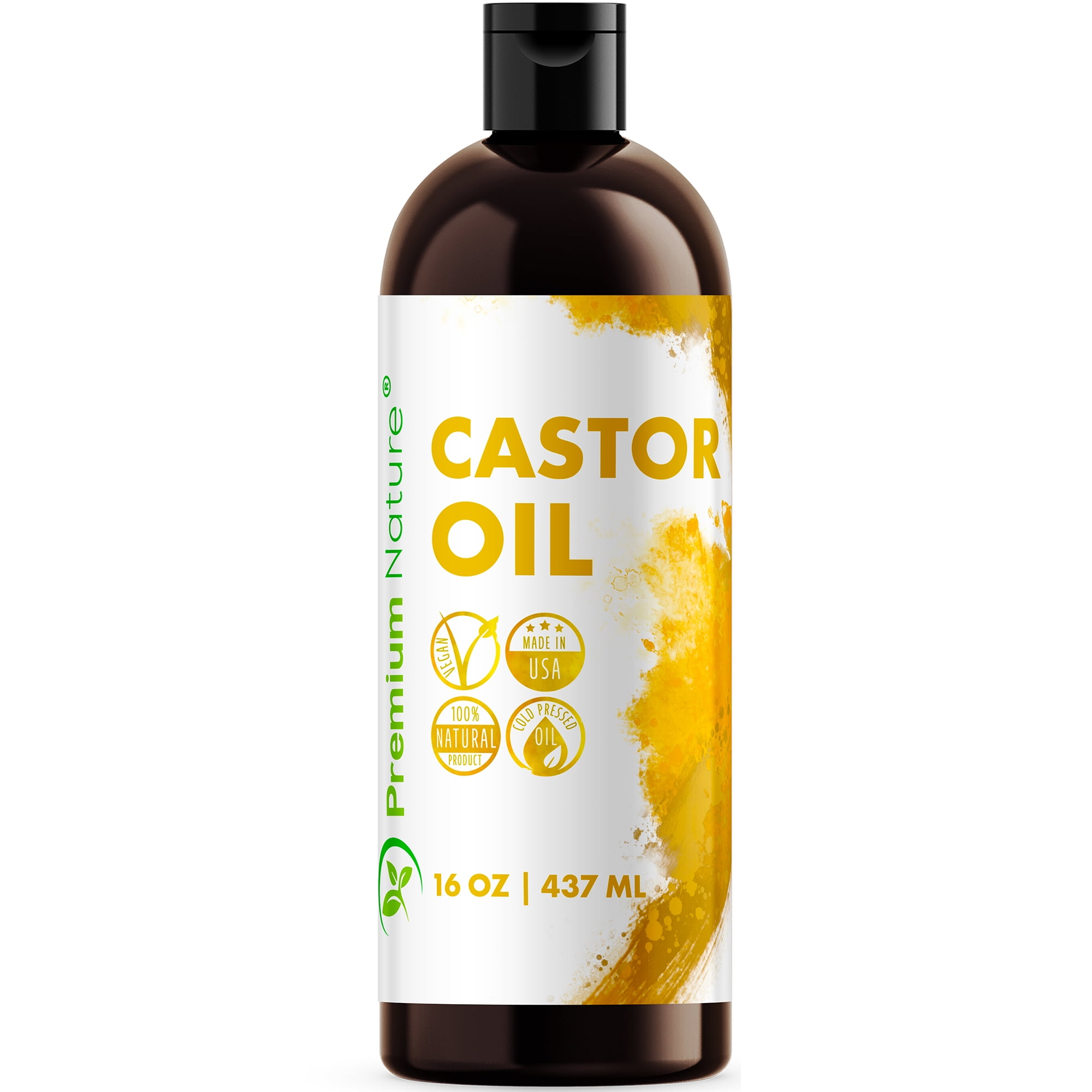 Castor Oil 16 oz - Carrier Oil, Stimulates Hair Growth, Conditions Hair, Heals Inflamed Skin, Nourishes & Moisturizes Skin, Fades Blemishes - By Premium Nature