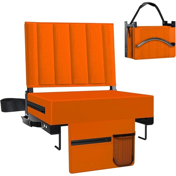 Stadium Seat for Bleachers with Back Support and Cushion, Bleacher Seats with Shoulder Strap and Cup Holder, Padded Portable Folding Comfort Stadium Chair, for Sports Events, Orange (1pcs)