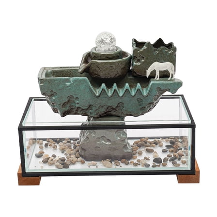 TFCFL Tabletop Water Fountain with Colorful LED Light & Clear Glass Waterfall Indoor Home Decor