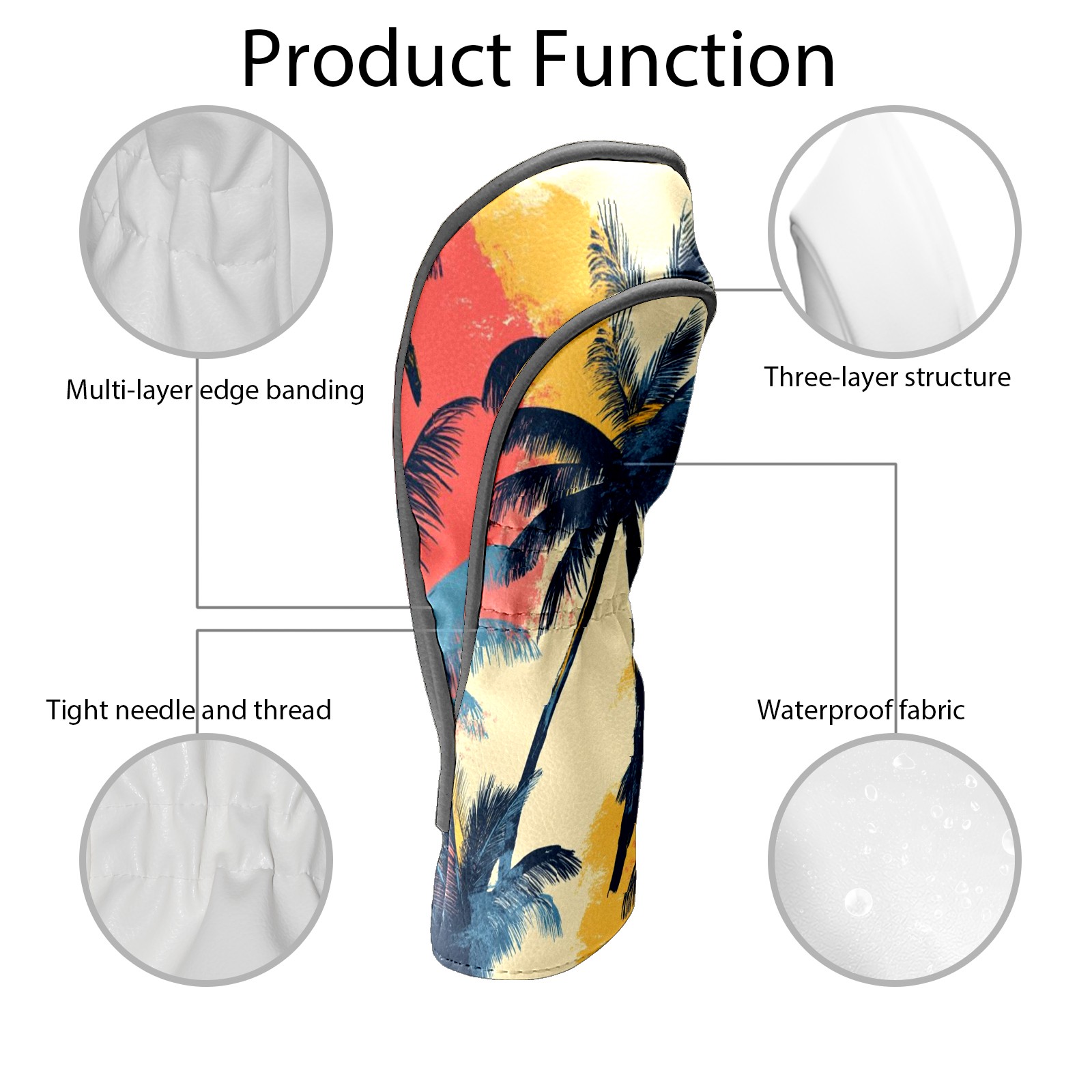Golf Club Head Covers - Coconut Tree Pattern Design, Premium PU Leather Driver/Hybrid Cover with Velvet Lining, Waterproof | Unisex Golf Gift