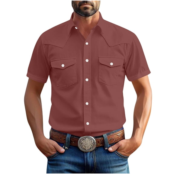 Timoontee Men's Cotton Shirts Thin Summer Casual Shirts Short Sleeve Button Down Shirts Solid Collared Shirts Work Shirts with Two Pockets Wine XL