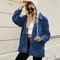 thumbnail image 2 of SWSMCLT Women's Hooded Jean Jacket Soft Light Washed Loose Fit Classic Collared Denim Jacket Spring Fall Top Long Sleeve Button Down Pocket Oversized Baggy Detachable Hood Blue Small, 2 of 5