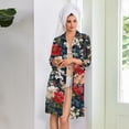 thumbnail image 5 of Robes for Women Zipper Lightweight 3/4 Sleeve Bathrobes for Women Zipper Front Knee Length Vintage Floral Print Casual Pajama Sleepwear with Pockets Navy S, 5 of 7