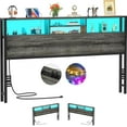 thumbnail image 2 of Homieasy Headboard for King Size Bed with Storage, Headboards with Outlets, USB Ports and LED Light, King Size Head Board Only, Height Adjustable, Reversible, Sturdy and Stable Headboard, Black Oak, 2 of 7