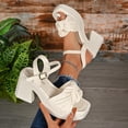 thumbnail image 2 of RKSTN White Womens Sandals Square Toe High Heel Sandals Solid Color Open Back Spring Summer Trendy Thick Sole Platform Strappy Dress Sandals, 2 of 10