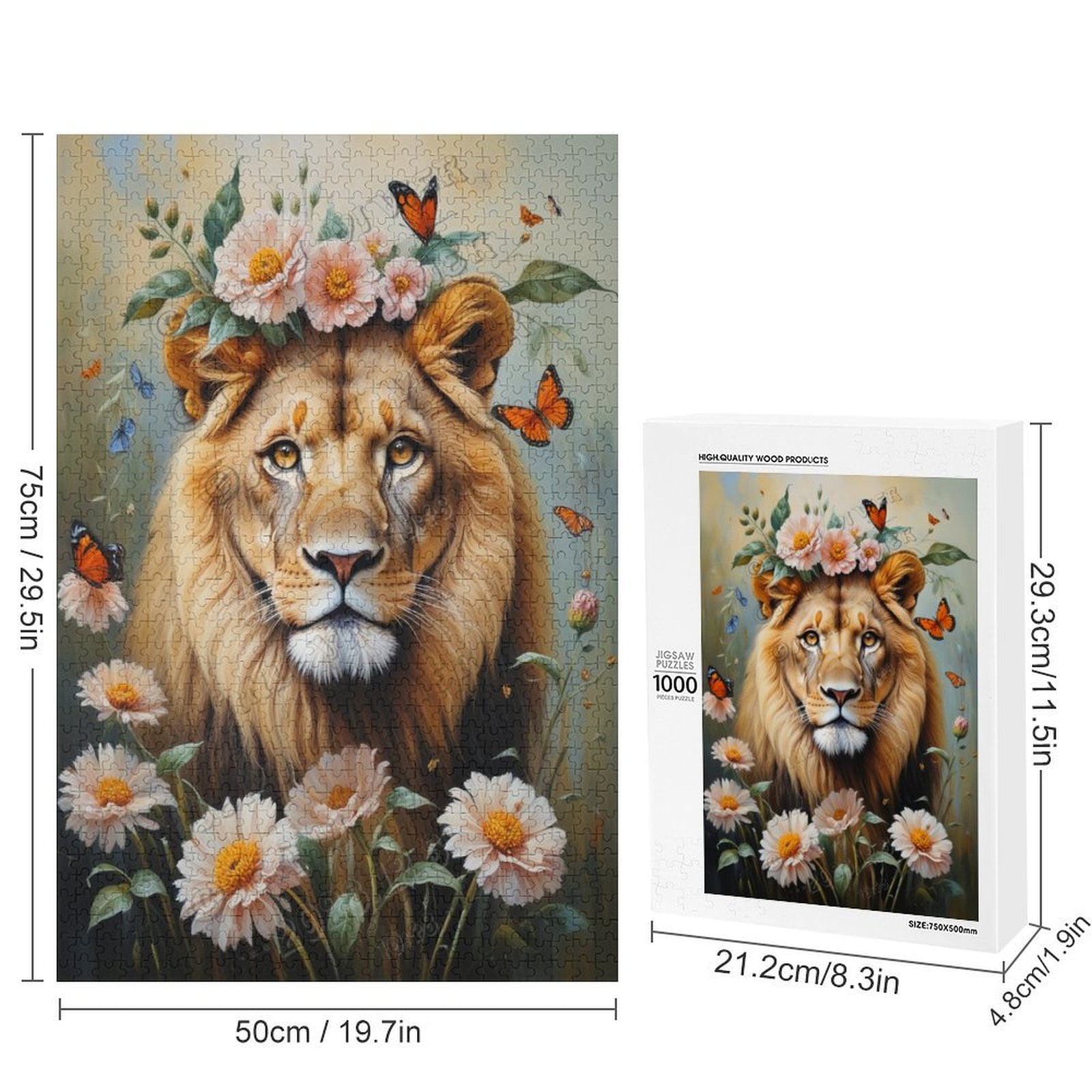 Funny Lion Jigsaw Puzzles for Adults 1000 Piece Jigsaw Puzzles for Adults Challenging Game Woodland Animal Puzzles, Wooden