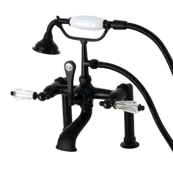 Kingston Brass AE103T0WLL Wilshire Three-Handle 2-Hole Deck-Mount Clawfoot Tub Faucet with Hand Shower in Matte Black