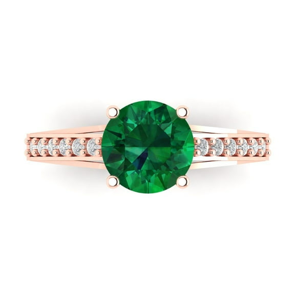 Clara Pucci 14K Rose Gold 2.21ct Emerald Solitaire with Accents Ring