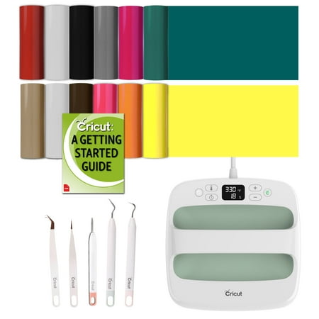 Cricut Mint EasyPress 2 Bundle: 9x9 Machine, Everyday Iron-On, and Essential Weeding Kit
